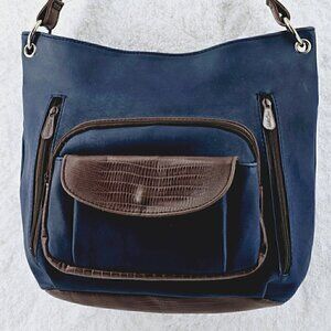 MultiSac Navy Blue Faux Leather Brown Alligator Emboss Faux Leather Shoulder Bag